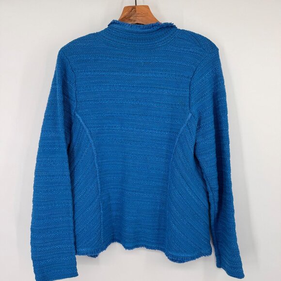 Chicos 1 Womens Blue Textured Open Front cardigan Jacket Size Medium cotton - Picture 10 of 15